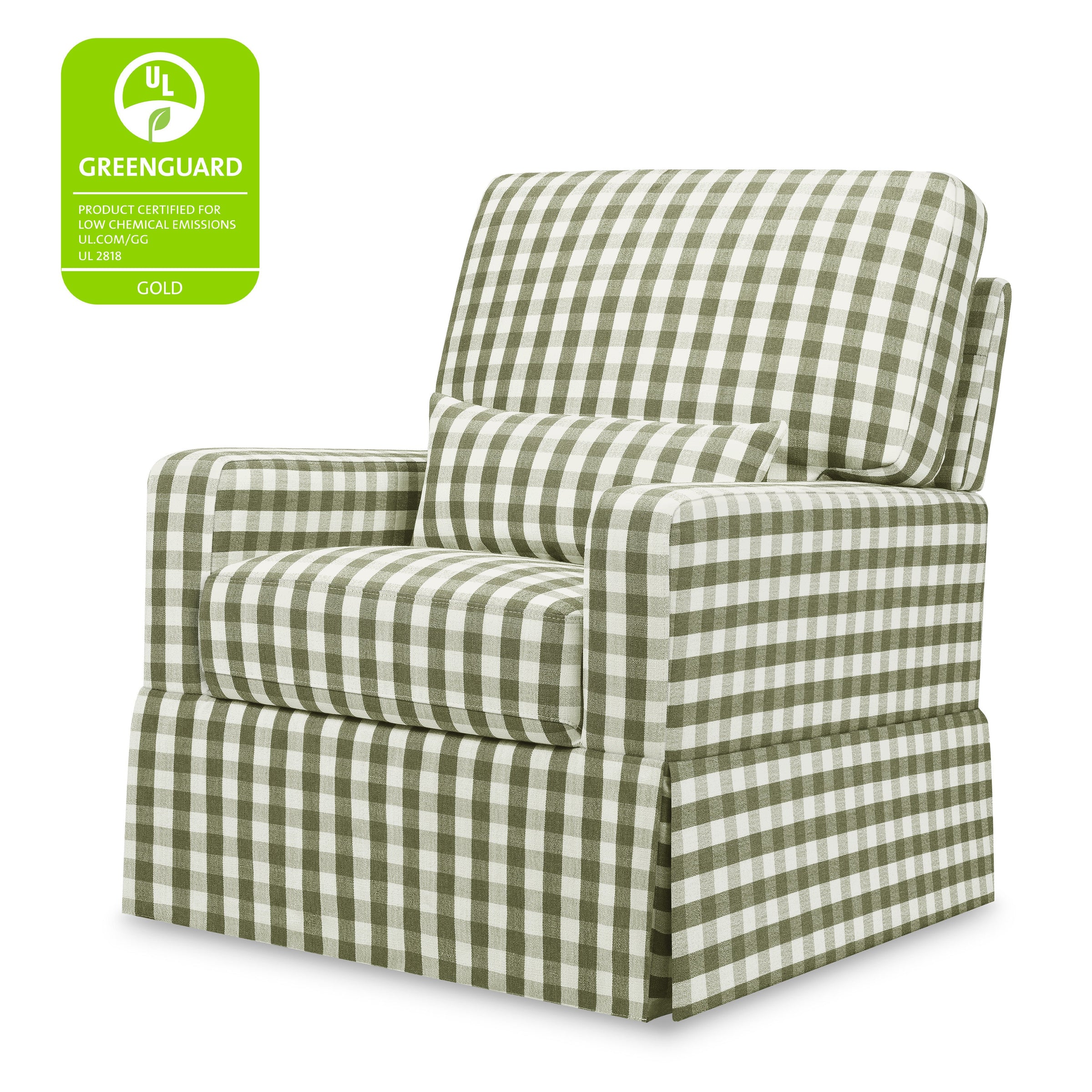 M21787GGH,Crawford Pillowback Comfort Swivel Glider in Moss Green Gingham