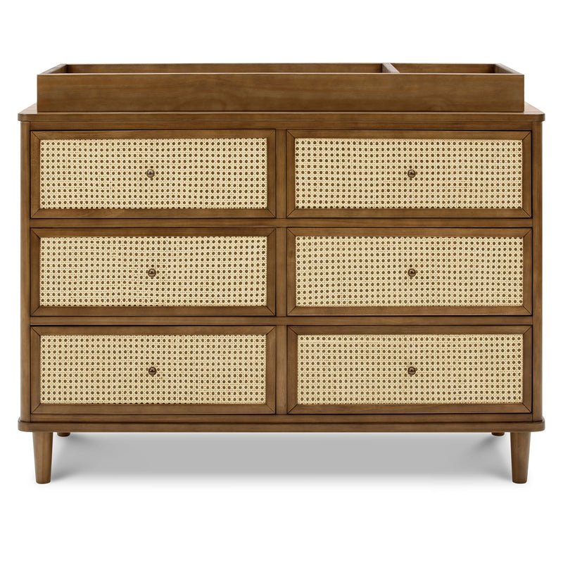 M23716NLBC,Marin with Cane 6 Drawer Assembled Dresser in Natural Walnut and Blonde Cane