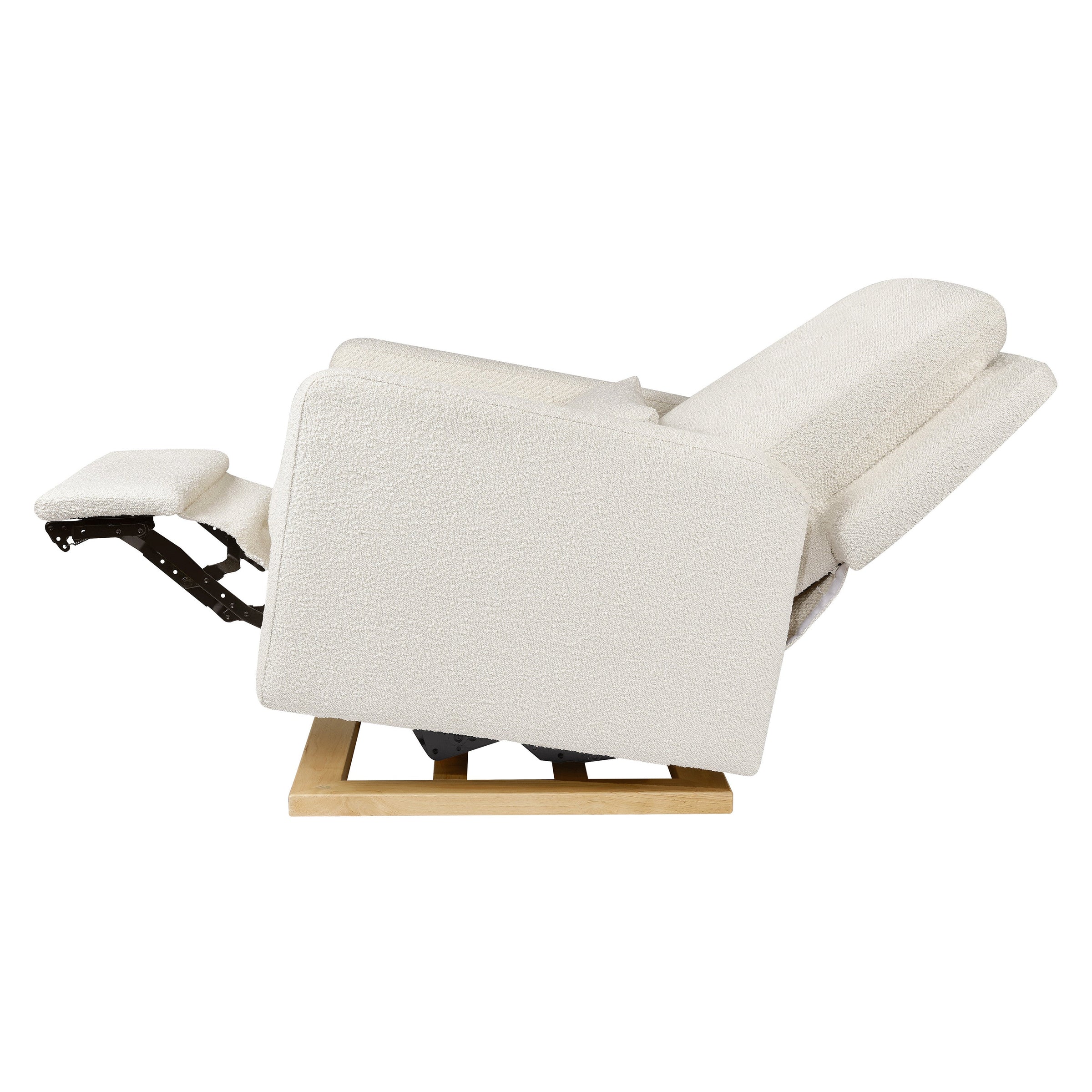 M23085WBLB,Sigi Glider Recliner w/ Electronic Control and USB in Ivory Boucle w/Light Wood Base
