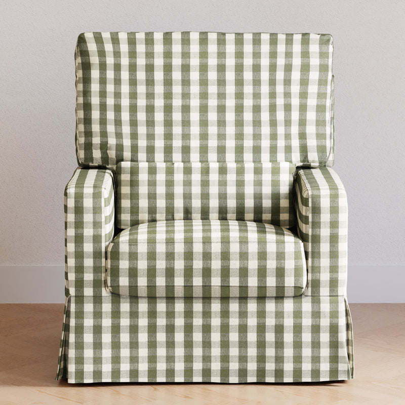 M21787GGH,Crawford Pillowback Comfort Swivel Glider in Moss Green Gingham