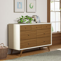 M15916RWNL,Palma 7-Drawer Double Dresser  Assembled in Warm White w/Natural Walnut