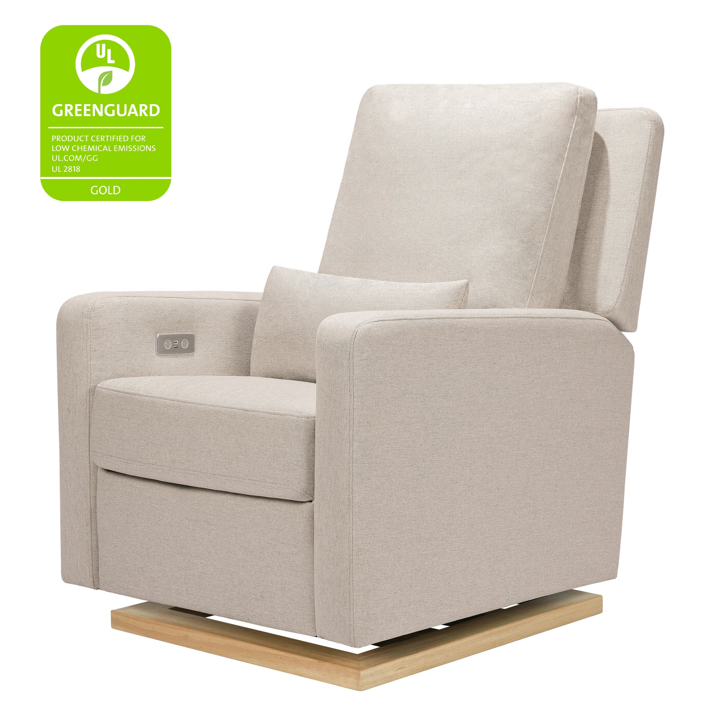 M23085PBEWLB,Sigi Glider Recliner w/ Electronic Control and USB in Performance Beach Eco-Weave w/Light Wood Base