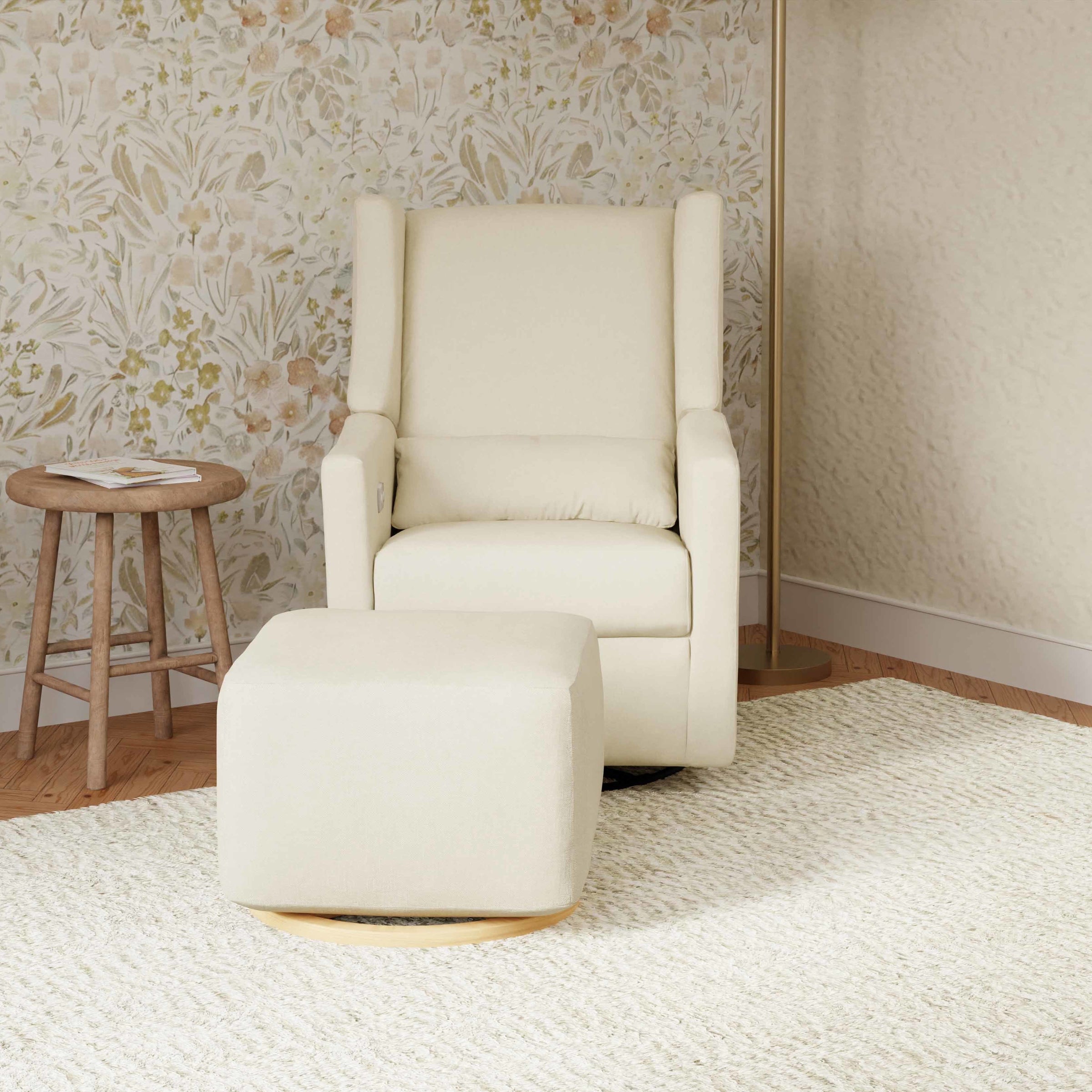 M26385PCMEWLB,Kiwi Gliding Ottoman in Performance Cream Eco-Weave w/ Light Wood Base