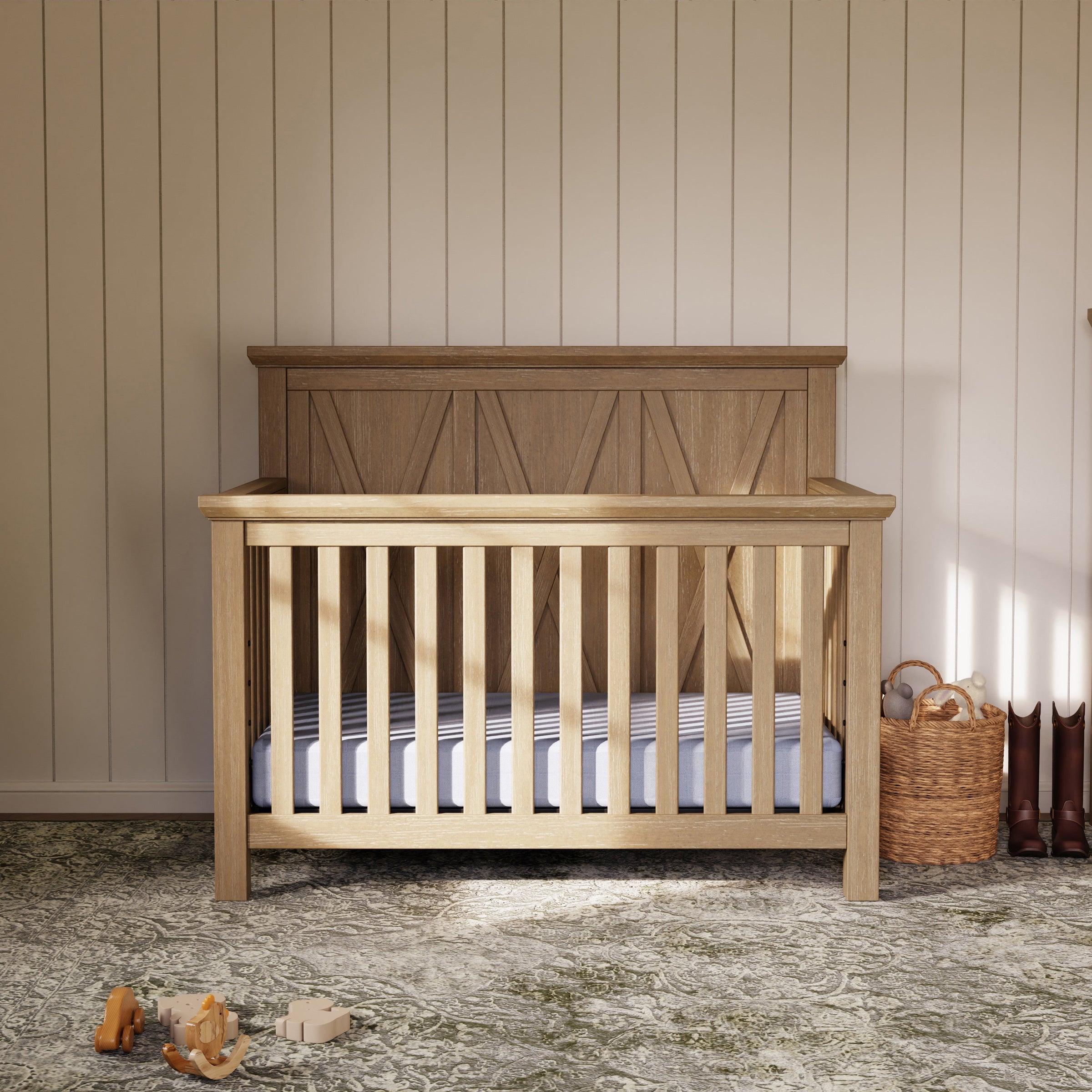 B14501DF,Emory Farmhouse 4-in-1 Convertible Crib in Driftwood