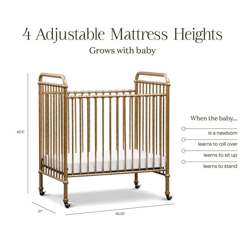 M15598VG,Abigail 3-in-1 Convertible Mini Crib in Vintage Gold