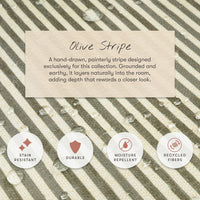 M33385OSCTF,Nate Berkus x Babyletto Astre Ottoman in Perf Olive Stripe Eco-Crossweave w/Toffee feet