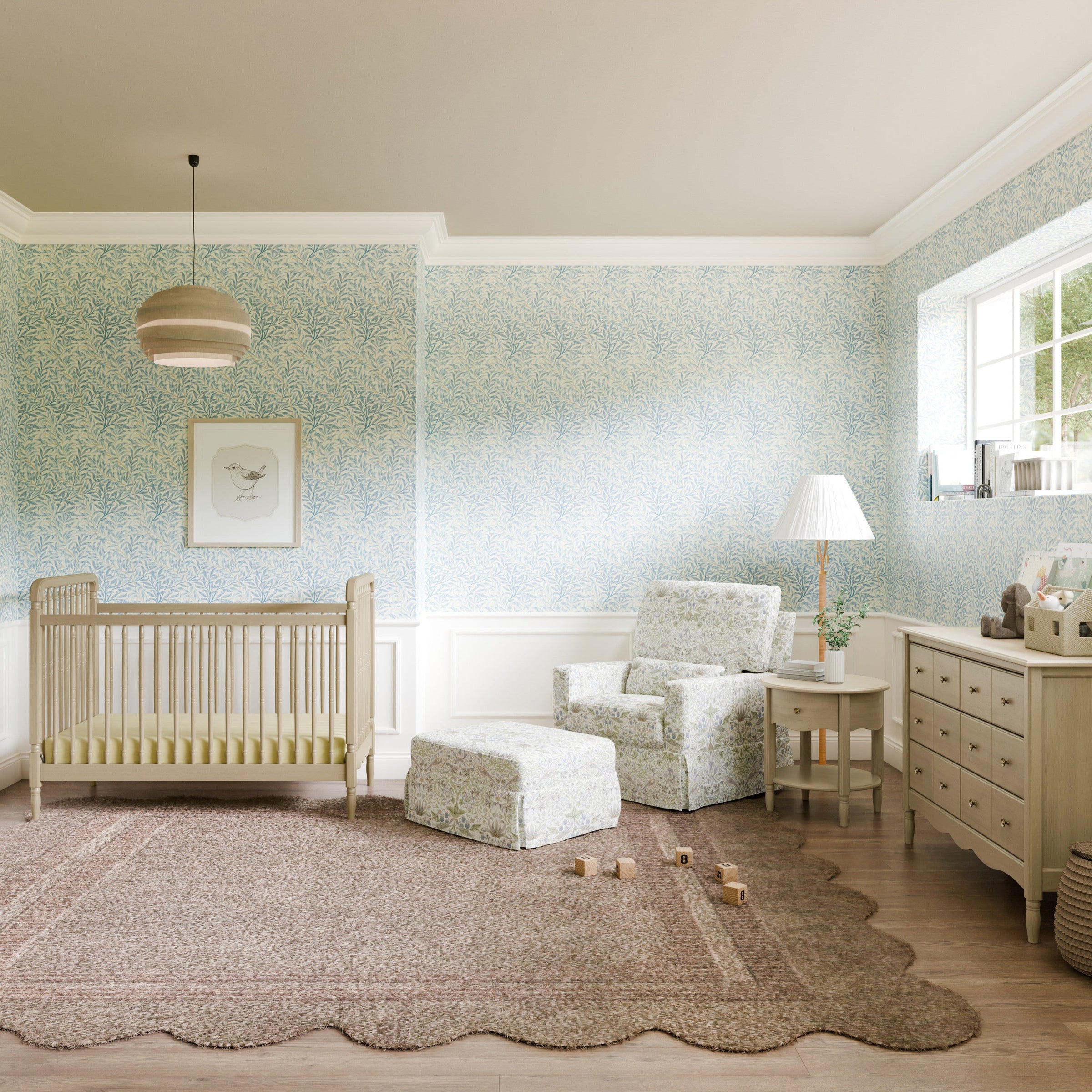 M21787TTFT,Crawford Pillowback Comfort Swivel Glider in Strawberry Thief in Fig & Thyme