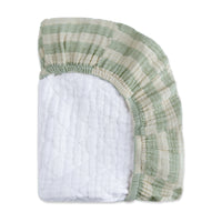 T30537,Moss Stripe Quilted Muslin Changing Pad Cover in GOTS Certified Organic Cotton