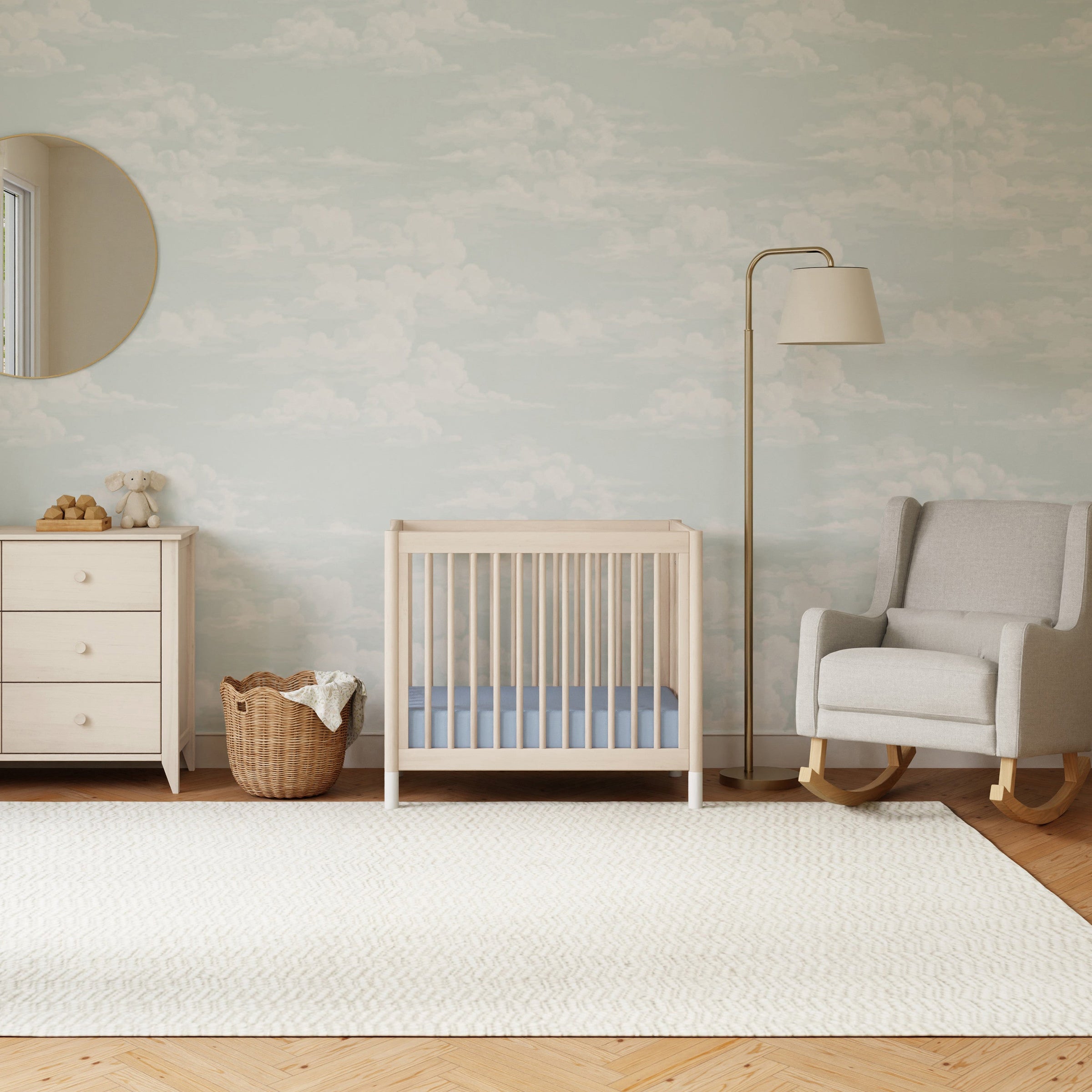 M12998NXW,Gelato 4-in-1 Convertible Mini Crib and Twin bed in Washed Natural Finish w/White Feet
