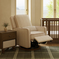 M23085BSCTB,Nate Berkus x Babyletto Sigi Power Recliner in Perf Bronze Stripe Eco-Crossweave w/Toffee Base