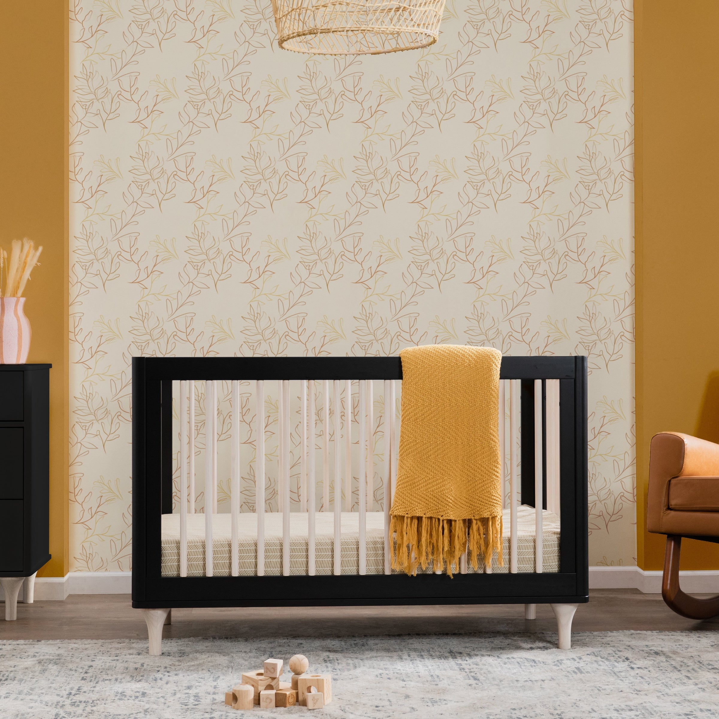 M9001BNX,Lolly 3-in-1 Convertible Crib w/Toddler Bed Conversion in Black/WashedNatural