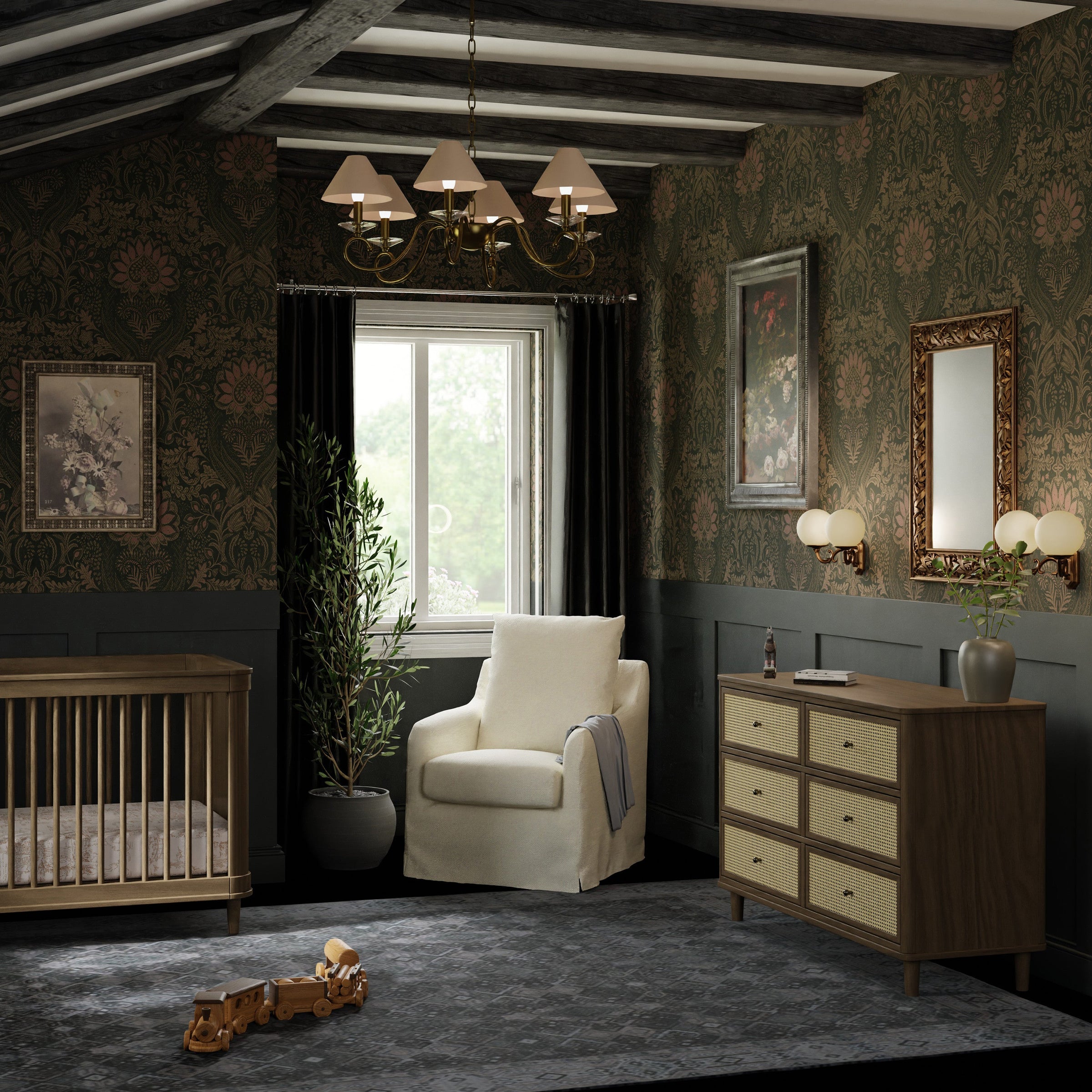 M23716NLBC,Marin with Cane 6 Drawer Assembled Dresser in Natural Walnut and Blonde Cane