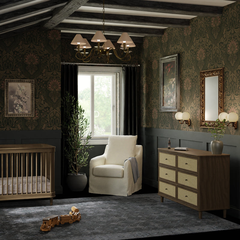 M23716NLBC,Marin with Cane 6 Drawer Assembled Dresser in Natural Walnut and Blonde Cane