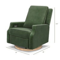 M22286FGVLB,Crewe Electronic Swivel Glider Recliner in Forest Green Velvet w/Light Wood Base