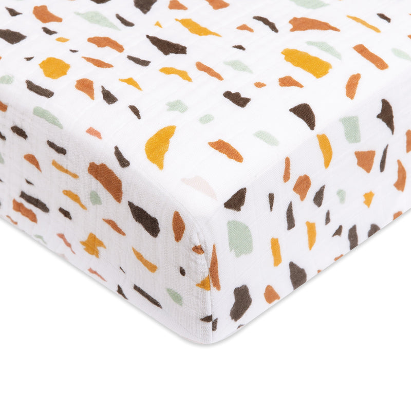 T29135,Terrazzo Muslin Crib Sheet in GOTS Certified Organic Cotton