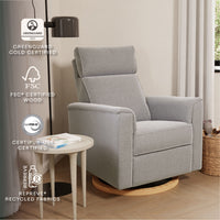 B17186PGEWLB,Willa Plus Power Glider Recliner w/ Power Headrest in Performance Grey Eco-Weave w/Light Wood Base