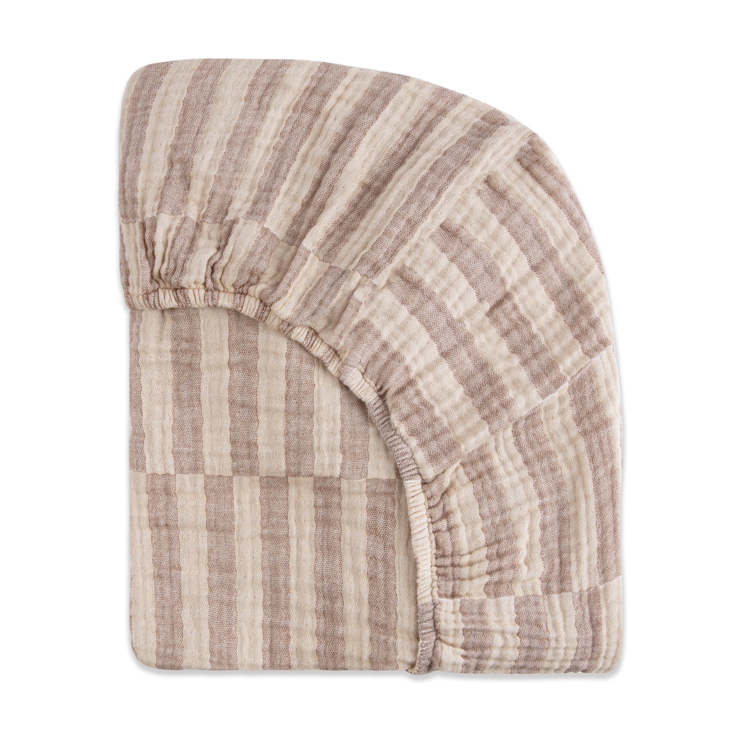 T30635,Cocoa Stripe Muslin Crib Sheet in GOTS Certified Organic Cotton