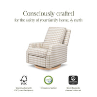 M22286TGHLB,Crewe Electronic Swivel Glider Recliner in Tan Gingham with Light Wood Base
