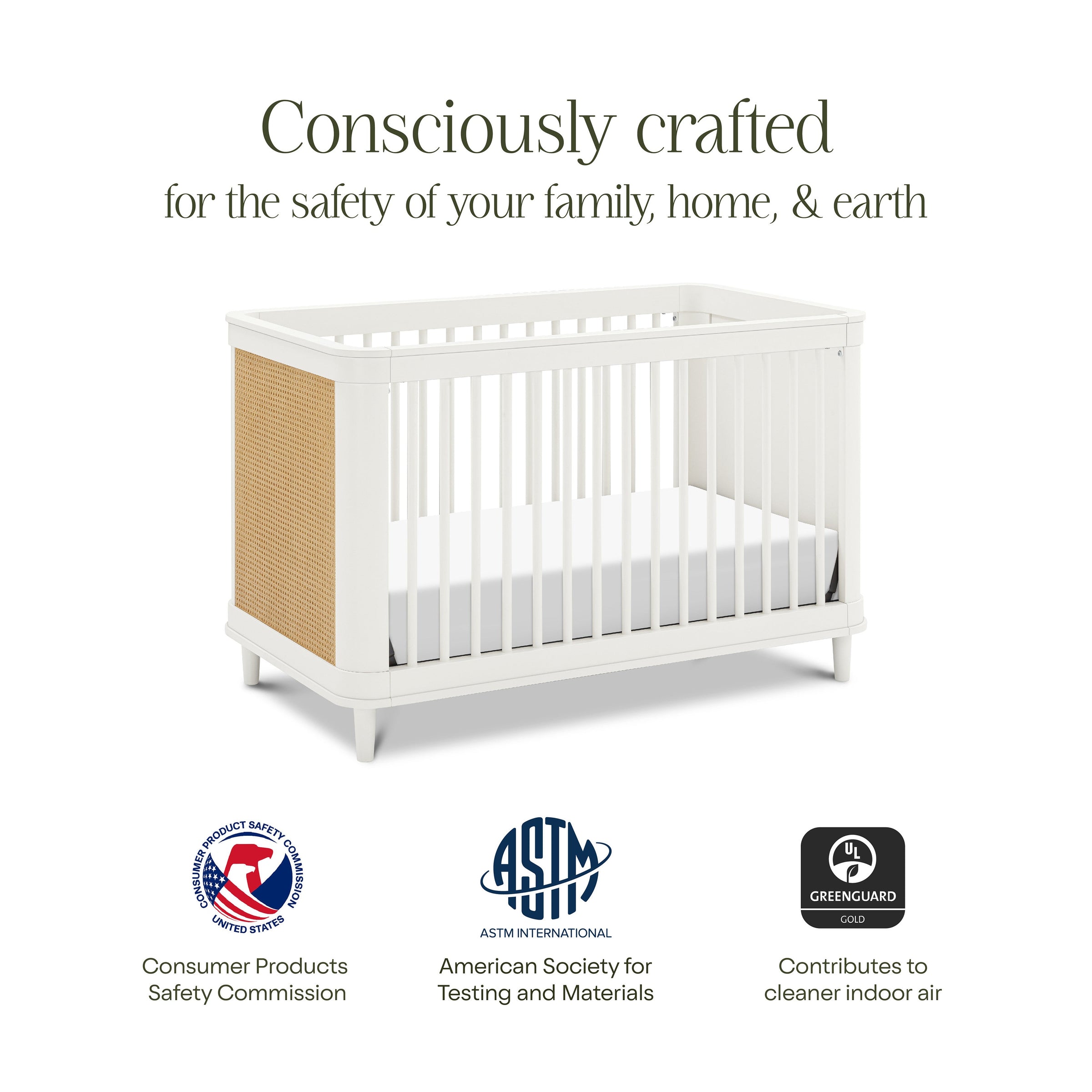 M23701RWHC,Marin with Cane 3-in-1 Convertible Crib in Warm White and Honey Cane