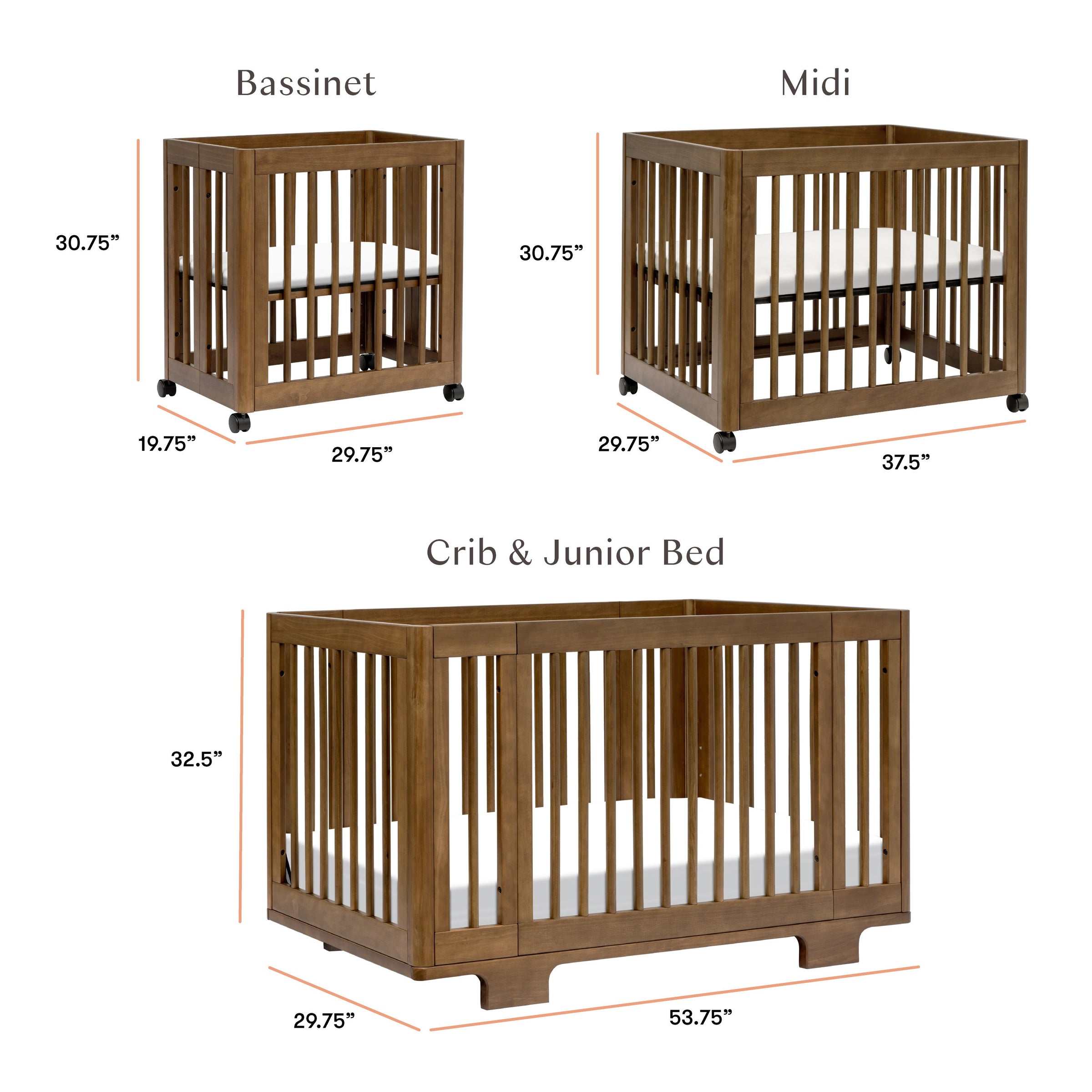 M23401NL,Yuzu 8-in-1 Convertible Crib w/All-Stages Conversion Kits in Natural Walnut