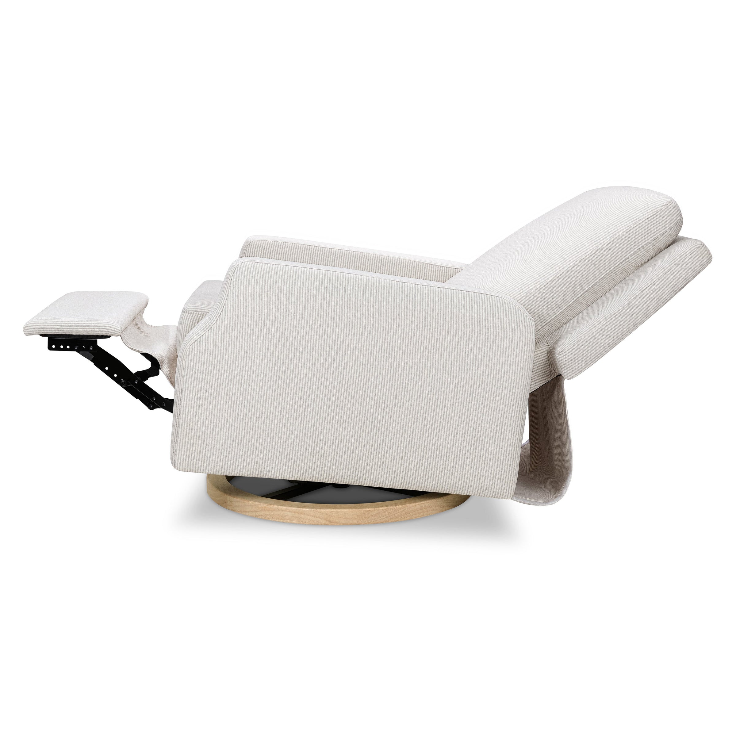 M22286FCSLB,Crewe Electronic Swivel Glider Recliner in Fog Chatham Stripe Performance Eco-Weave w/LB