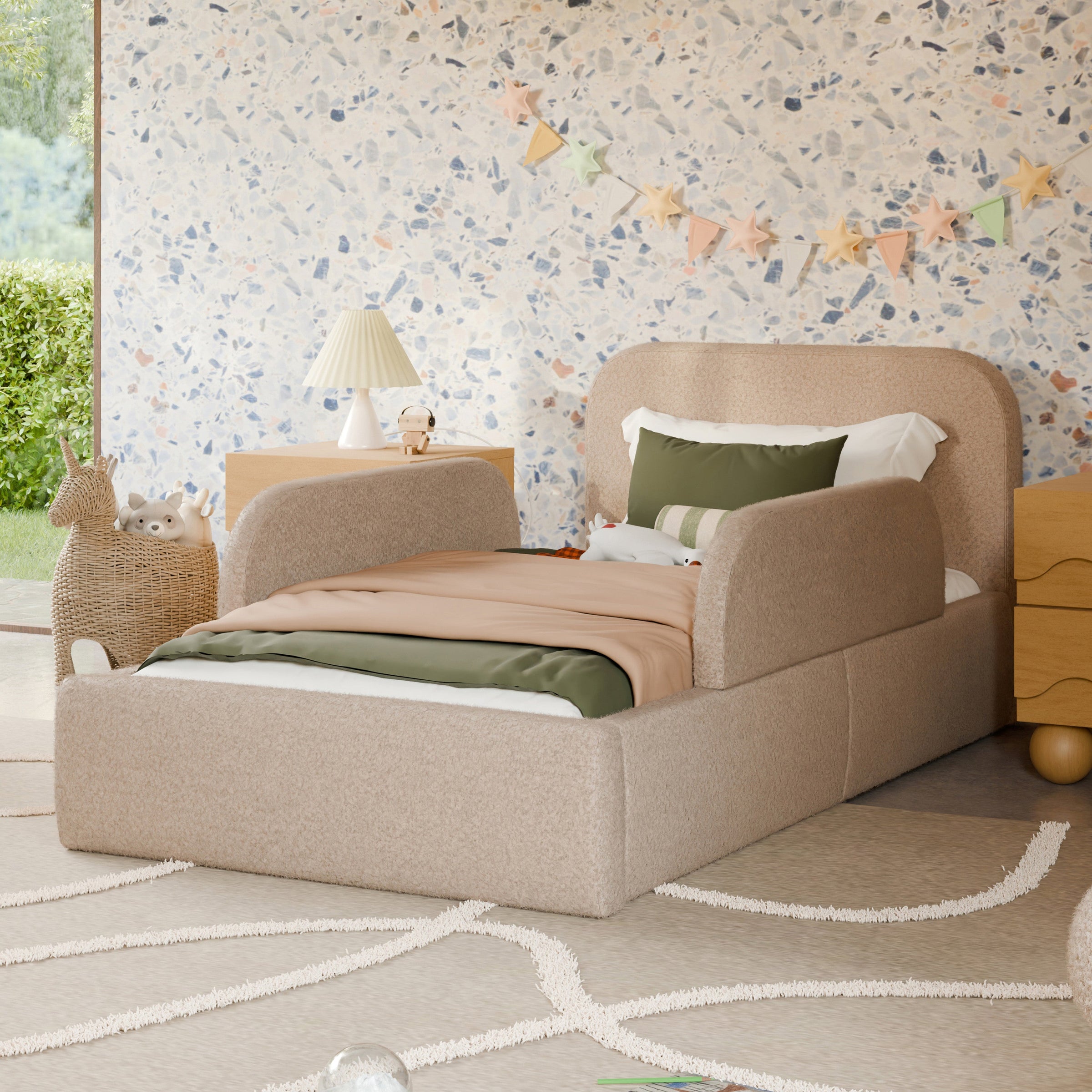 M32099CSG,Upholstered Twin/Full Bed Guardrails in Chai Shearling
