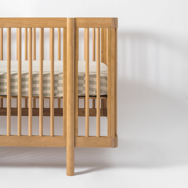 T30535,Moss Stripe Muslin Crib Sheet in GOTS Certified Organic Cotton