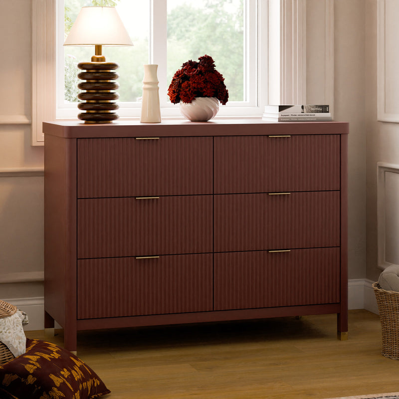M26716CR,Brimsley Tambour 6-Drawer Assembled Dresser in Crimson
