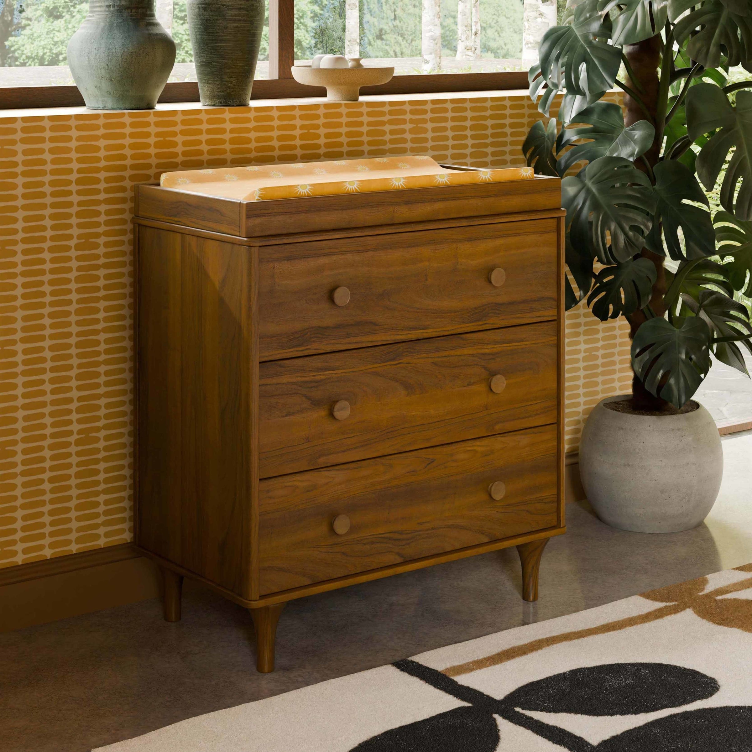 M9023NL,Lolly 3-Drawer Changer Dresser in Natural Walnut