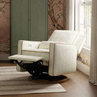 M23085OSCTB,Nate Berkus x Babyletto Sigi Power Recliner in Perf Olive Stripe Eco-Crossweave w/Toffee Base