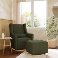 M26385OBLB,Kiwi Gliding Ottoman in Olive Boucle w/ Light Wood Base