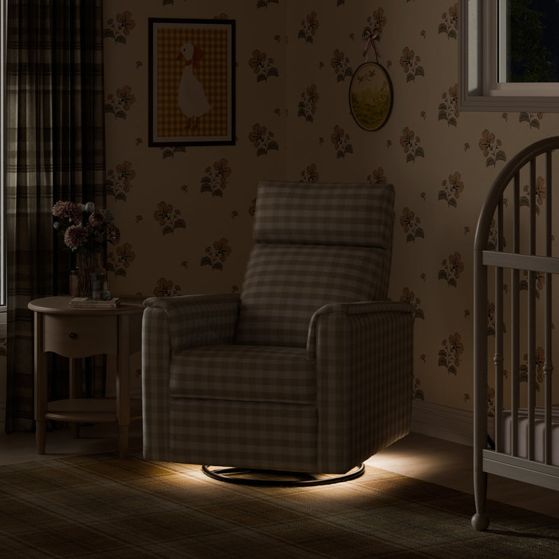 M17182TGH,Willa Pro Power Glider Recliner w/ Power Lumbar in Tan Gingham