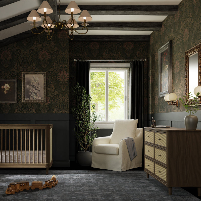 M23716NLBC,Marin with Cane 6 Drawer Assembled Dresser in Natural Walnut and Blonde Cane