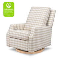 M22286TGHLB,Crewe Electronic Swivel Glider Recliner in Tan Gingham with Light Wood Base
