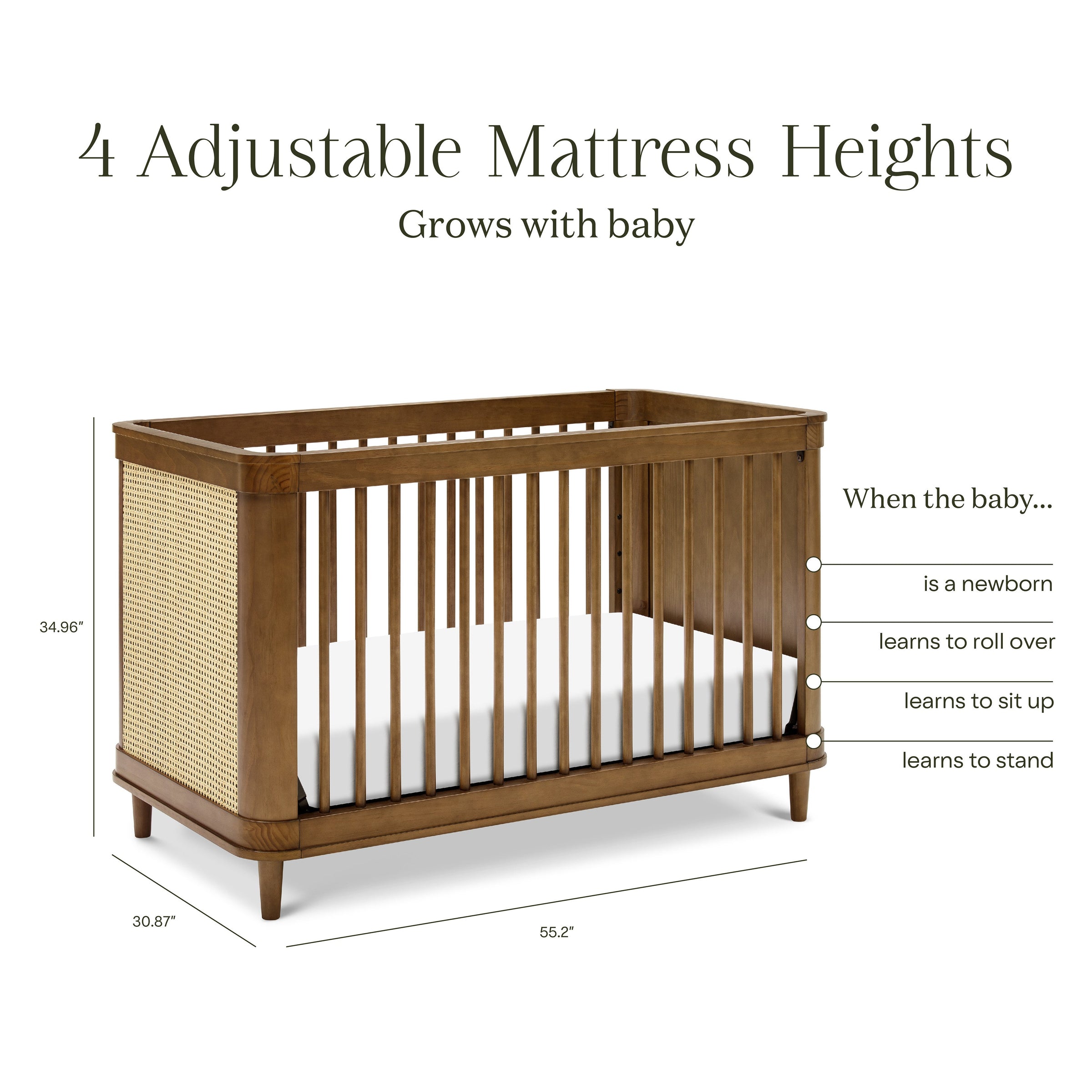 M23701NLBC,Marin with Cane 3-in-1 Convertible Crib in Natural Walnut and Blonde Cane