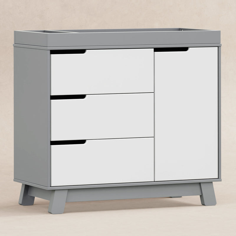 M4223GW,Hudson 3-Drawer Changer Dresser w/Removable Changing Tray in Grey/White