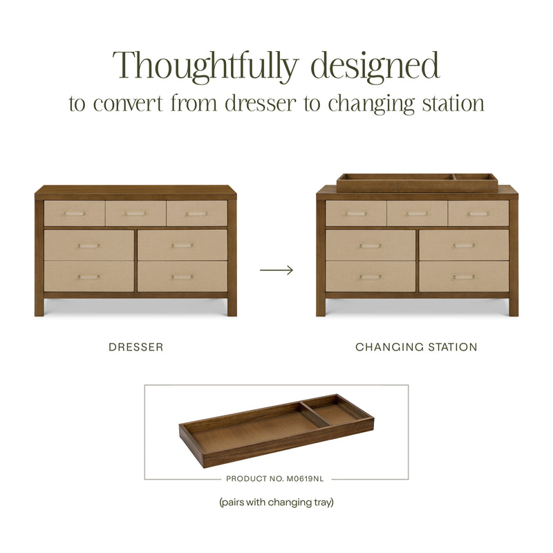 M24816NLPSEW,Eloise 7-Drawer Assembled Dresser in Natural Walnut & Performance Sand Eco-Weave