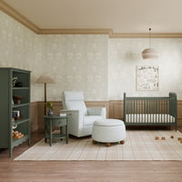 M17186BPBDB,Willa Plus Power Glider Recliner w/ Power Headrest in Bellflowers in Powdered Blue w/ Dark Wood Base