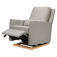 M23085PGEWLB,Sigi Glider Recliner w/ Electronic Control and USB in Performance Grey Eco-Weave w/Light Wood Base