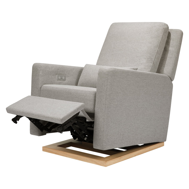 M23085PGEWLB,Sigi Glider Recliner w/ Electronic Control and USB in Performance Grey Eco-Weave w/Light Wood Base