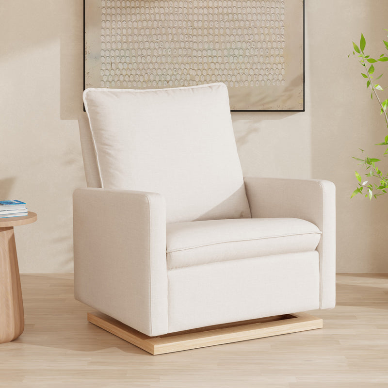 M20984PCMEWLB,Cali Pillowback Chair and a Half Glider in Performance Cream Eco-Weave w/ Light Wood Base