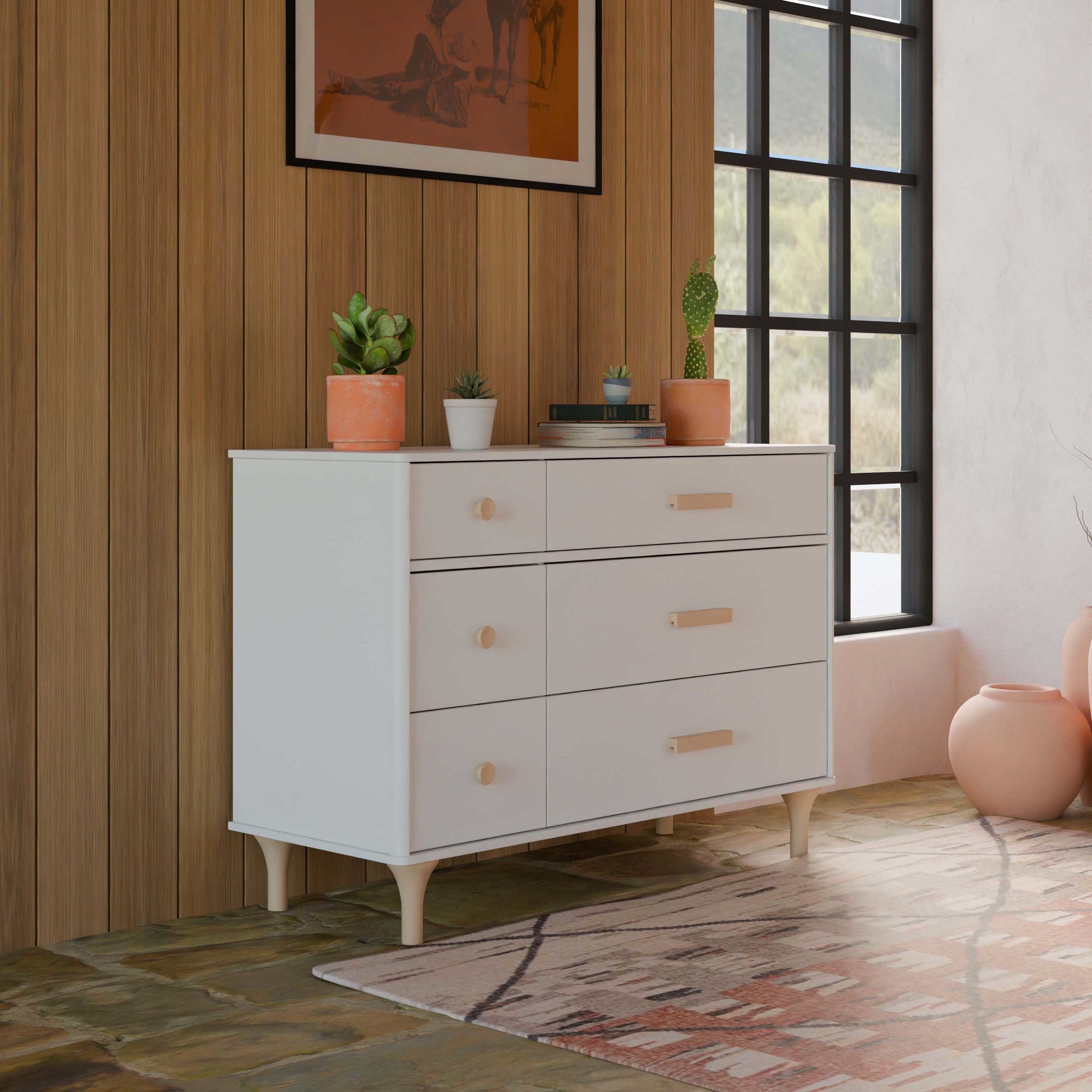 M9016WN,Lolly 6-Drawer Double Dresser  Assembled in White/Natural