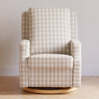 M22287TGHLB,Crewe Recliner and Swivel Glider in Tan Gingham with Light Wood Base