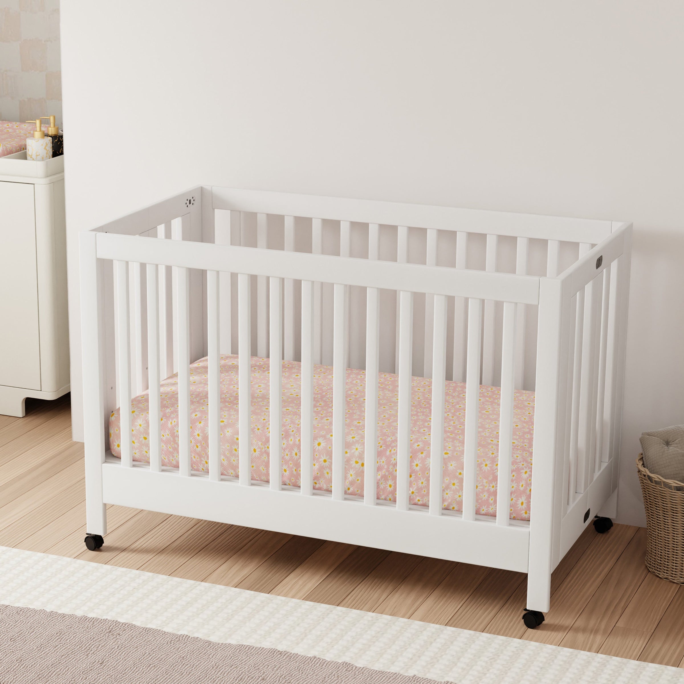 M6601W,Maki Full-Size Folding Crib w/Toddler Bed Conversion Kit in White Finish