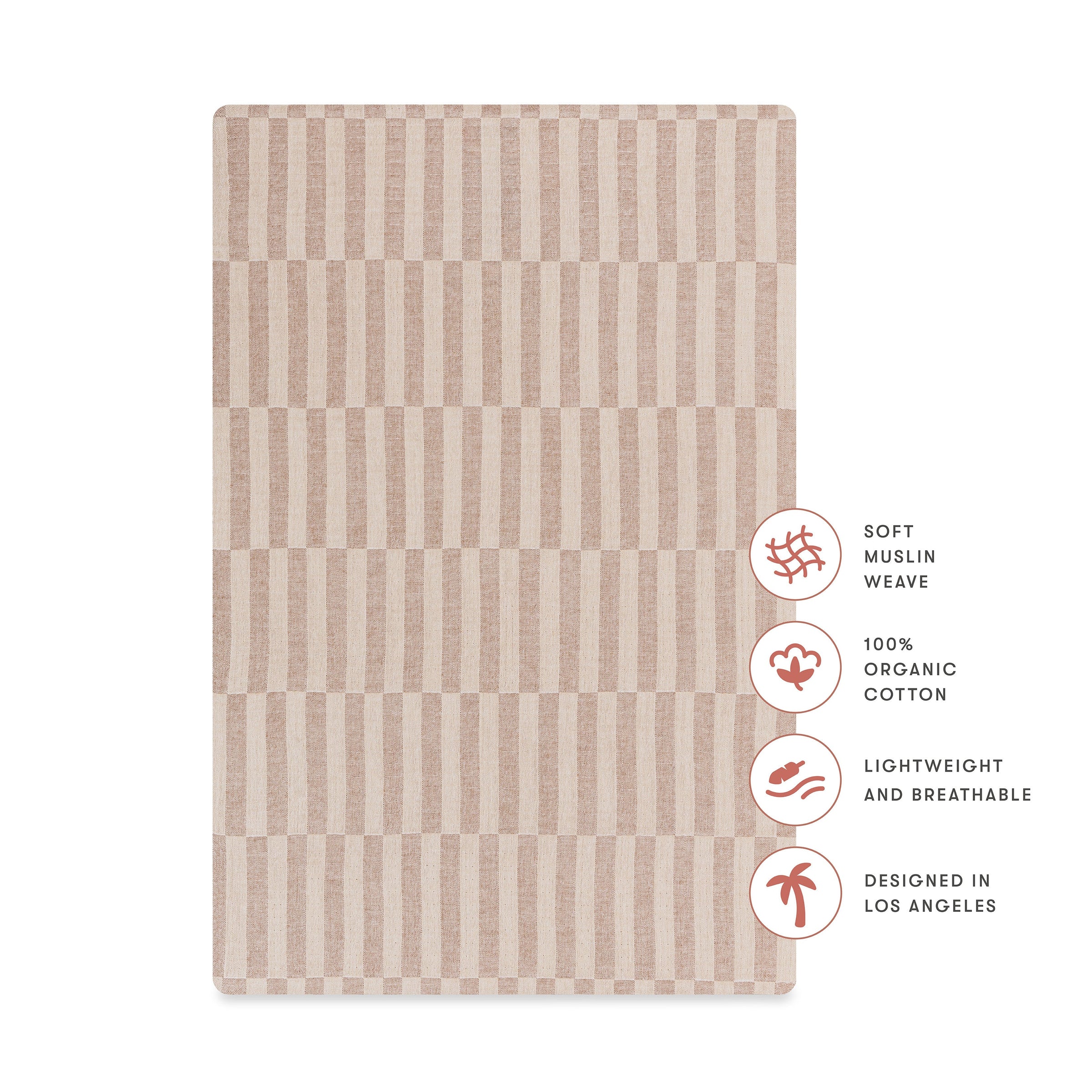T30636,Cocoa Stripe Muslin Mini Crib Sheet in GOTS Certified Organic Cotton