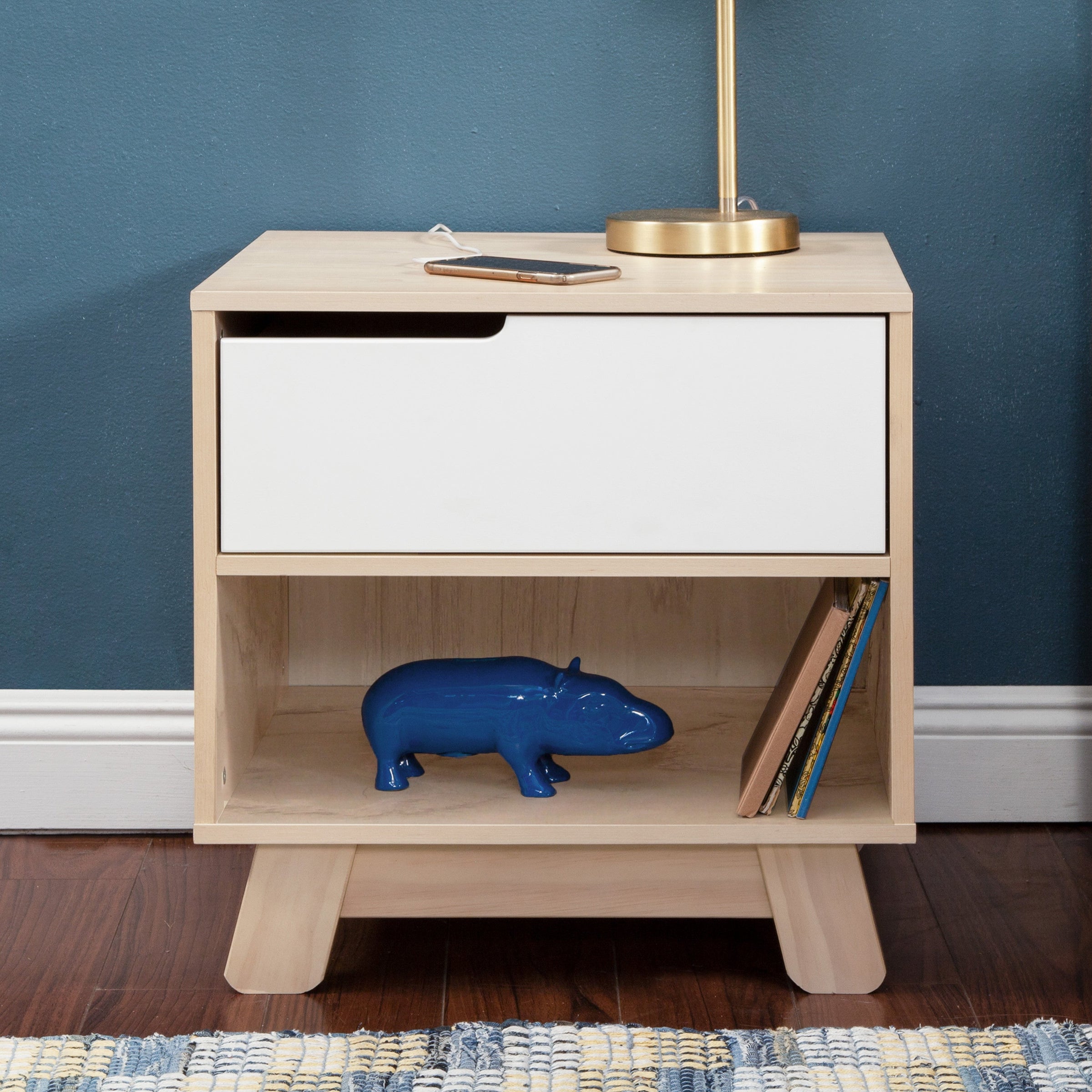 M4260NXW,Hudson Nightstand with USB Port in Washed Natural / White