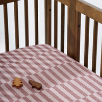 T30435,Maroon Stripe Muslin Crib Sheet in GOTS Certified Organic Cotton