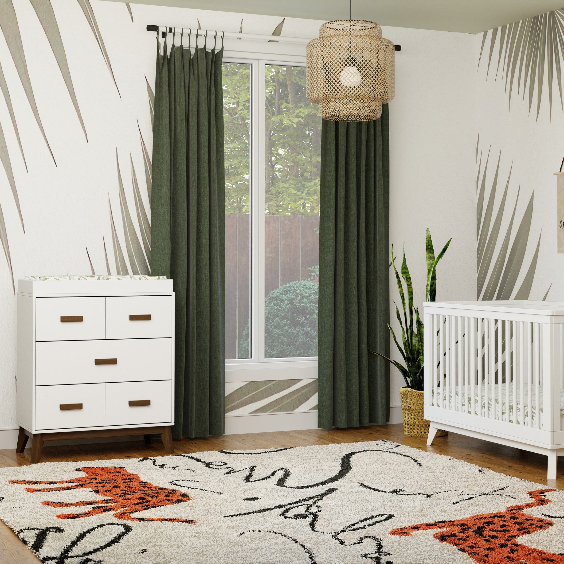 M5823WNL,Scoot 3-Drawer Changer Dresser in White/Natural Walnut Finish