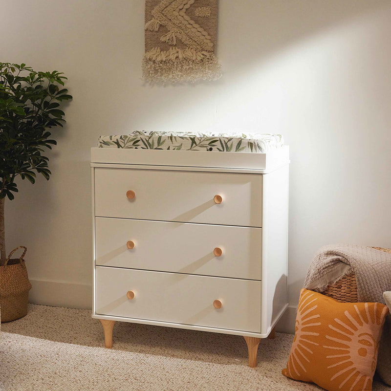 M9023WN,Lolly 3-Drawer Changer Dresser w/Removable Changing Tray in White/Natural