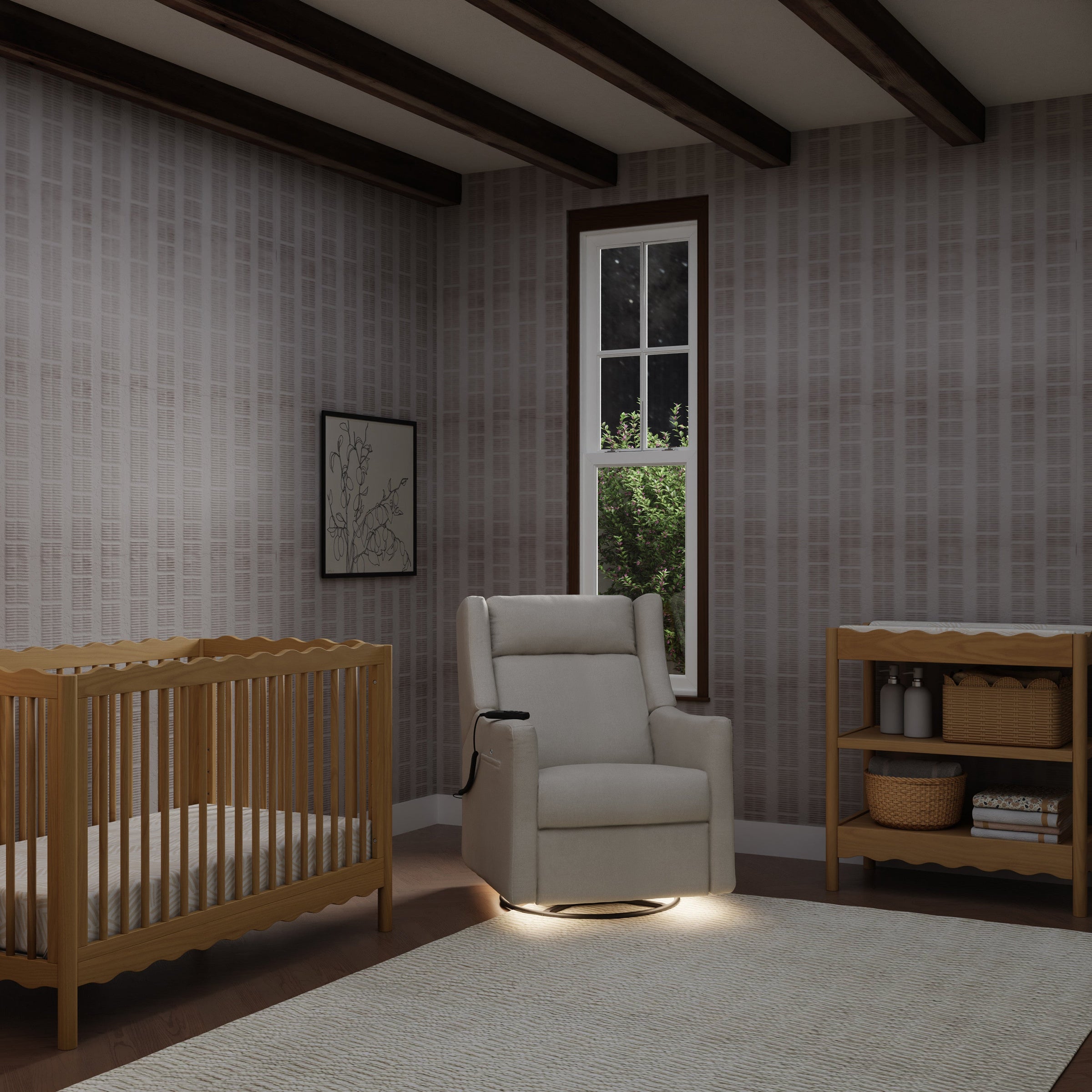 M11283PCMEW,Kiwi Deluxe Power Glider Recliner w/Heat&Massage in Performance Cream Eco-Weave